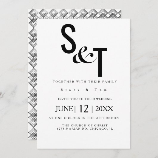 Black White Geo Back Typography Wedding Kaart (Voorkant / Achterkant)