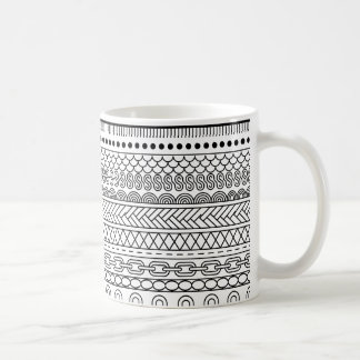 Black & White Geometric Border Sampler Pattern Koffiemok