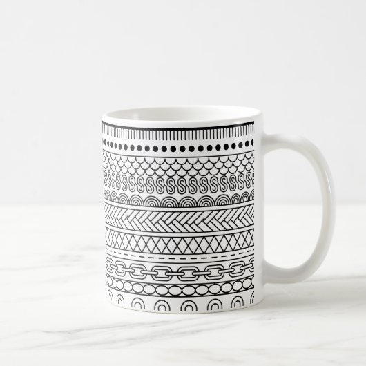 Black & White Geometric Border Sampler Pattern Koffiemok (Rechts)