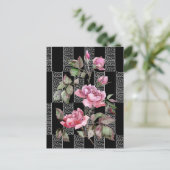 Black White Geometric Floral Postcaed Briefkaart (Staand voorkant)