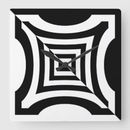 Black White Geometric Reversed Pattern Vierkante Klok