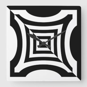 Black White Geometric Reversed Pattern Vierkante Klok