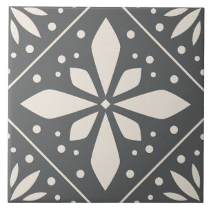 Black White Geometric Symmetrical Pattern DIY Tegeltje