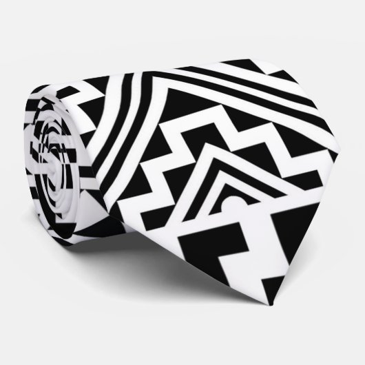 Black White Geometric Tribal Pattern Aztec Boho Stropdas (Opgerold)