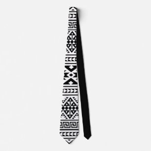 Black White Geometric Tribal Pattern Aztec Boho Stropdas