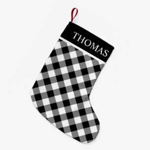 Black White Gingham Custom Name Kleine Kerstsok