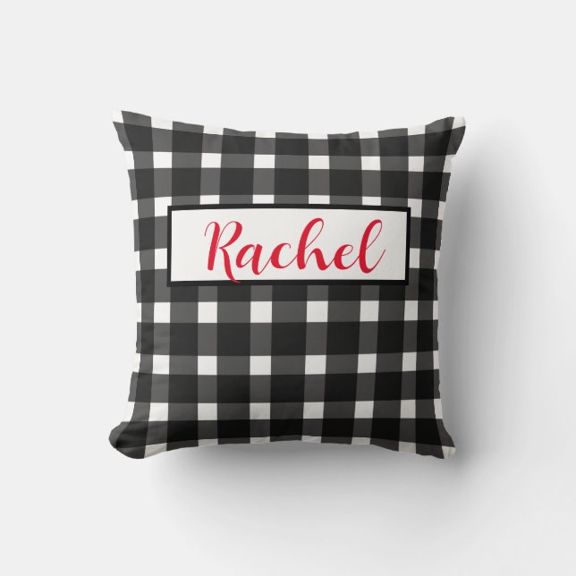 Black White Gingham Persoonlijk Kussen (Voorkant)