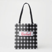 Black White Gingham Persoonlijke Canvas tas (Voorkant)