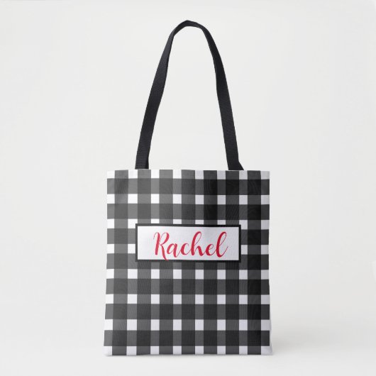 Black White Gingham Persoonlijke Canvas tas (Voorkant)
