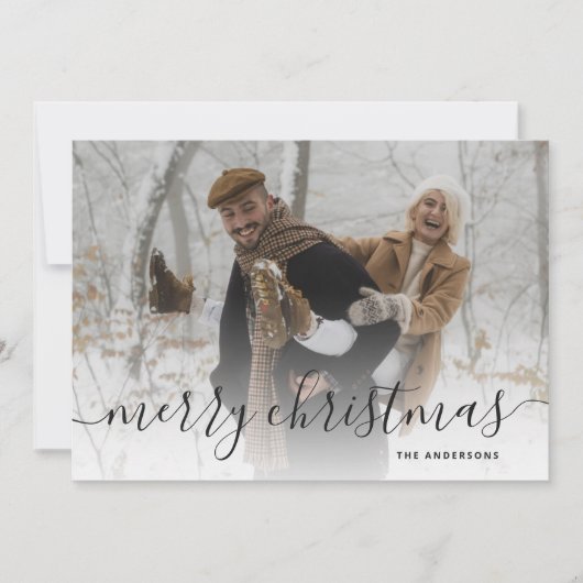 Black White Gingham Pset Photo Merry Kerstry Feestdagenkaart (Voorkant)