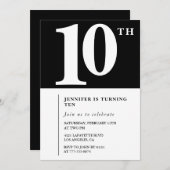 Black White Girls 10e anniversaire invitation Chic (Devant / Derrière)