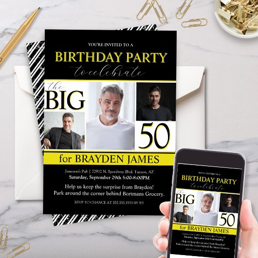 Black White Gold 50e Invitation anniversaire
