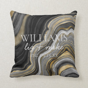 Black White Gold Agate Name Weddendate Keepslag Kussen