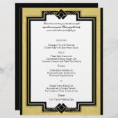 Black White Gold Art Deco Lijst Wedding Menu (Voorkant / Achterkant)