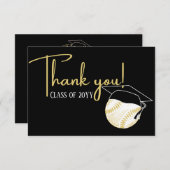 Black White Gold Baseball Afstuderen pet Bedankkaart (Voorkant / Achterkant)