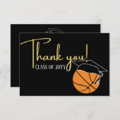 Black White Gold Basketball Afstuderen ball pet Bedankkaart (Voorkant / Achterkant)