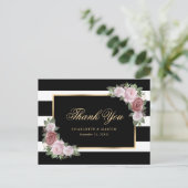 Black White Gold Blush Pink Floral bedankt Briefkaart (Staand voorkant)
