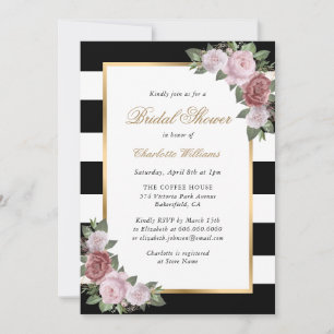 Black White Gold Blush Pink Floral Vrijgezellenfee Kaart