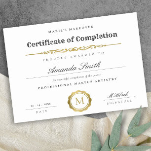 Black White Gold Certificate of Completion Award