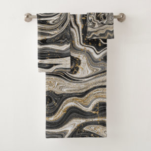 Black White & Gold Chic Swirl Moderne Abstrait