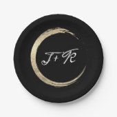 Black White Gold Circle Monogram Initialen Minimaa Papieren Bordje (Voorkant)