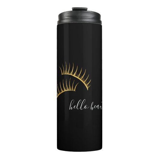Black White Gold Eyelashes Hello Beautiful Thermosbeker (Voorkant)