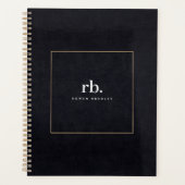 Black White Gold Fabric Effect Elegant Monogram Planner (Voorkant)