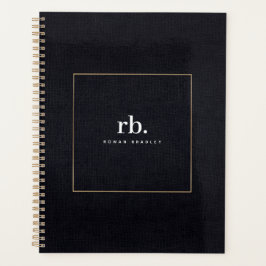 Black White Gold Fabric Effect Elegant Monogram Planner