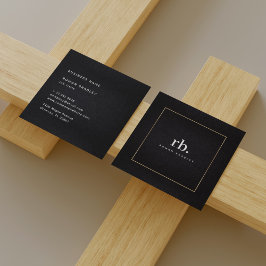 Black White Gold Fabric Effect Elegant Monogram Vierkante Visitekaartje