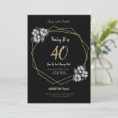 Black White & Gold  Floral 40e dag Kaart (Staand voorkant)