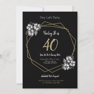 Black White & Gold  Floral 40e dag Kaart