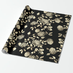 Black White Gold Floral Toile Cadeaupapier
