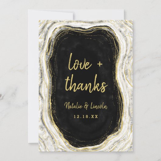 Black White & Gold Geode Mariage Amour et Merci (Devant)