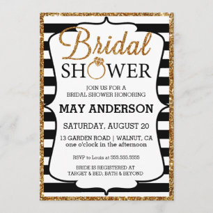 Black&White Gold Glitter Bridal Shower-uitnodiging Kaart