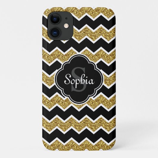 Black White Gold Glitter Chevron Pattern Case-Mate iPhone Case (Achterkant)