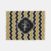 Black White Gold Glitter Chevron Pattern Fleece Deken (Voorkant (Horizontaal))