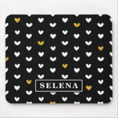 Black White Gold Heart Pattern met aangepaste naam Muismat (Voorkant)