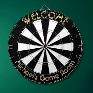 Black White Gold Man Cave Pub Game Night Dorm Room Dartbord