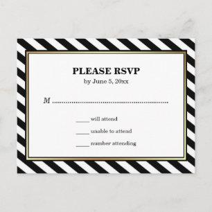Black White Gold Modern Glam Stripes RSVP Uitnodiging Briefkaart