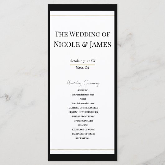 Black White Gold Moderne Programme de mariage mini (Devant)