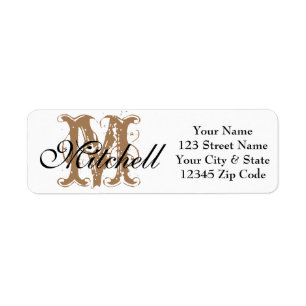 Black White Gold Monogramme étiquettes d'adresse d