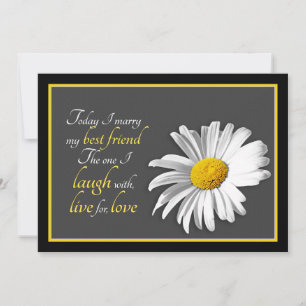 Black White Gold Shasta Daisy Wedding Invitation Kaart