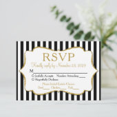 Black White Gold Stripe RSVP Wedding Response Meal (Staand voorkant)