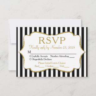 Black White Gold Stripe RSVP Wedding Response Meal