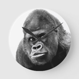 Black White Gorilla Ronde Klok