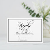 Black & White Graceful Script Wedding Reply Kaart (Staand voorkant)