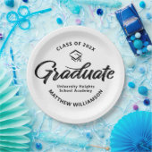 Black White Graduation Bold Retro Script Cap Icon Papieren Bordje (Feest)