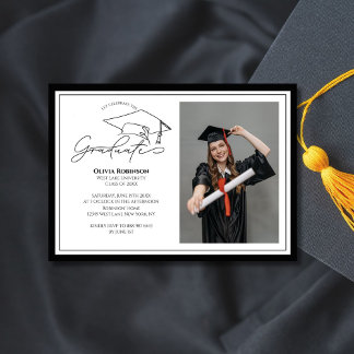 Black White Graduation cap typography photo Kaart