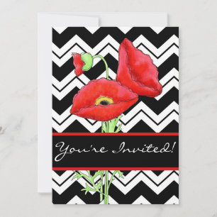 Black White Graphic Chevron ZizZag Red Poppy Black Kaart
