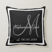 BLACK WHITE GRAY MONOGRAM Weddenschap-kussen